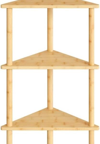 Corner Shelf Stand, 3-Tier Bamboo Corner Bookshelf, Plant Display Shelf, Multipurpose Shelving Unit for Small Space, Living Room, Easy Assembly, Natural