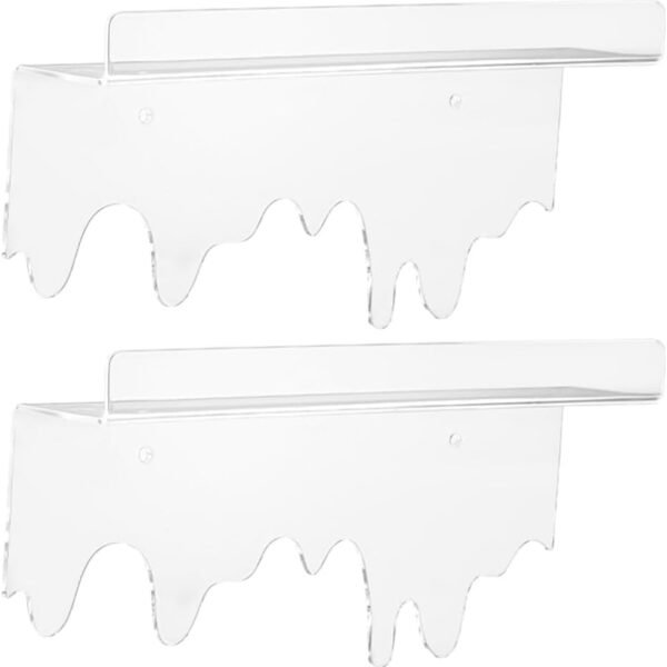 2pcs Acrylic Floating Shelves, Wall Mounted Bookshelf Cosmetic Rack Transparent Hanging Shelves Small Clear Shelf  Room Decor for Bedroom Living Room Bathroom Office
