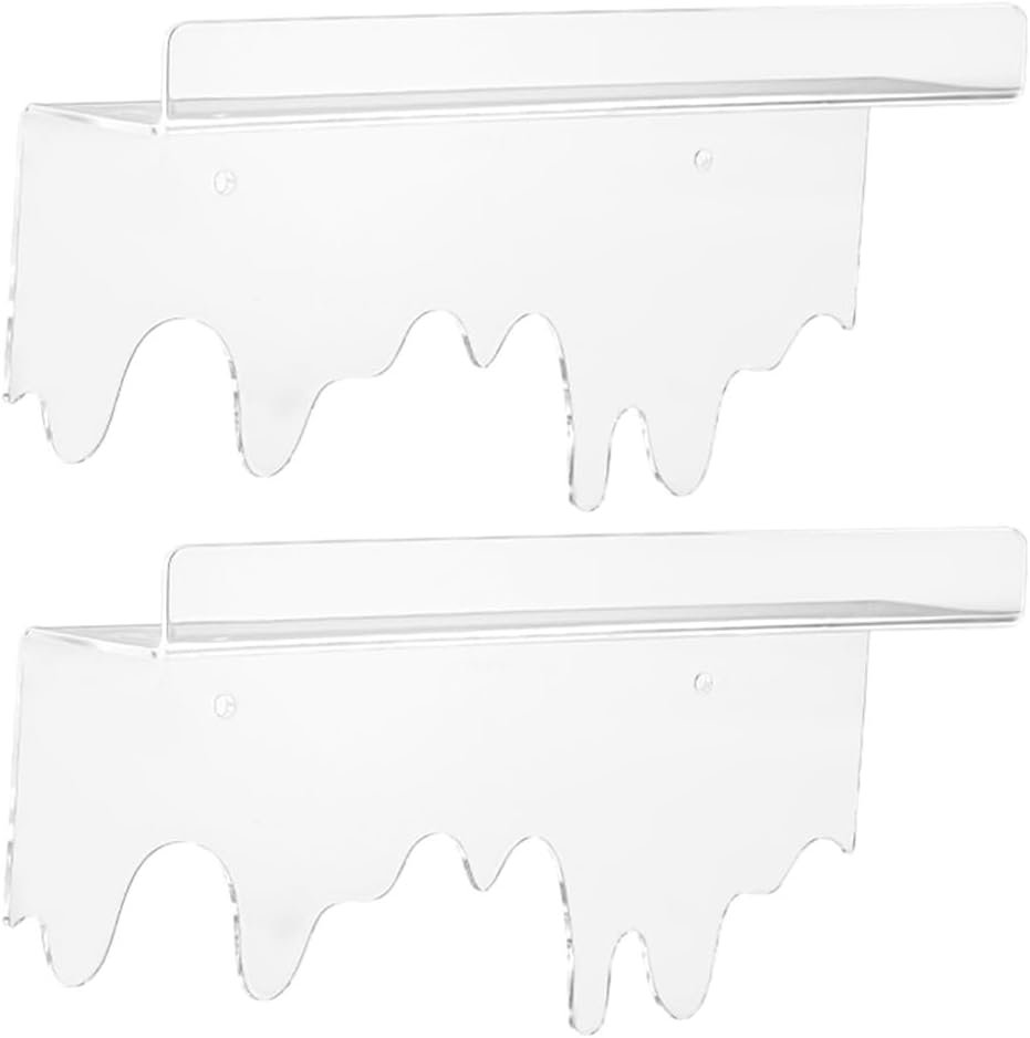 2pcs Acrylic Floating Shelves, Wall Mounted Bookshelf Cosmetic Rack Transparent Hanging Shelves Small Clear Shelf Room Decor for Bedroom Living Room Bathroom Office