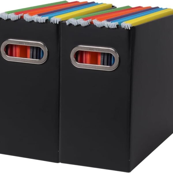 Collapsible File Organizer Box with Handle, Filing Organizer for Home or Office, Small Portable File Box (2 Packs, Black)