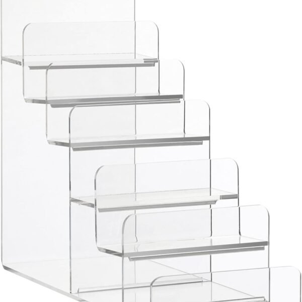 6 Layer Acrylic Purse Stand Wallet Holder Jewelry Glasses Display Rack Acrylic Storage Organizer Purse Display Shelf for Cosmetic Jewelry Glasses Wallet Figure Handbag