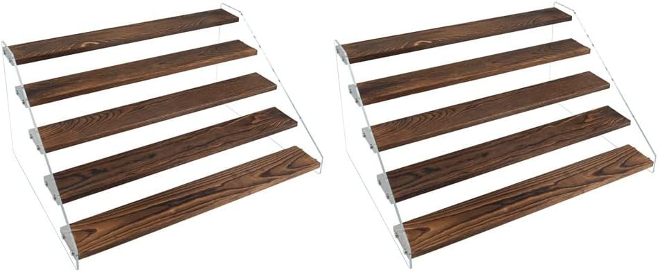 Display Shelf Stand, Clear Acrylic Riser Shelves Wood Acrylic Storage for Figure Collection Cupcake Desserts Holder Cosmetics Perfume Jewelry Organizer Rack