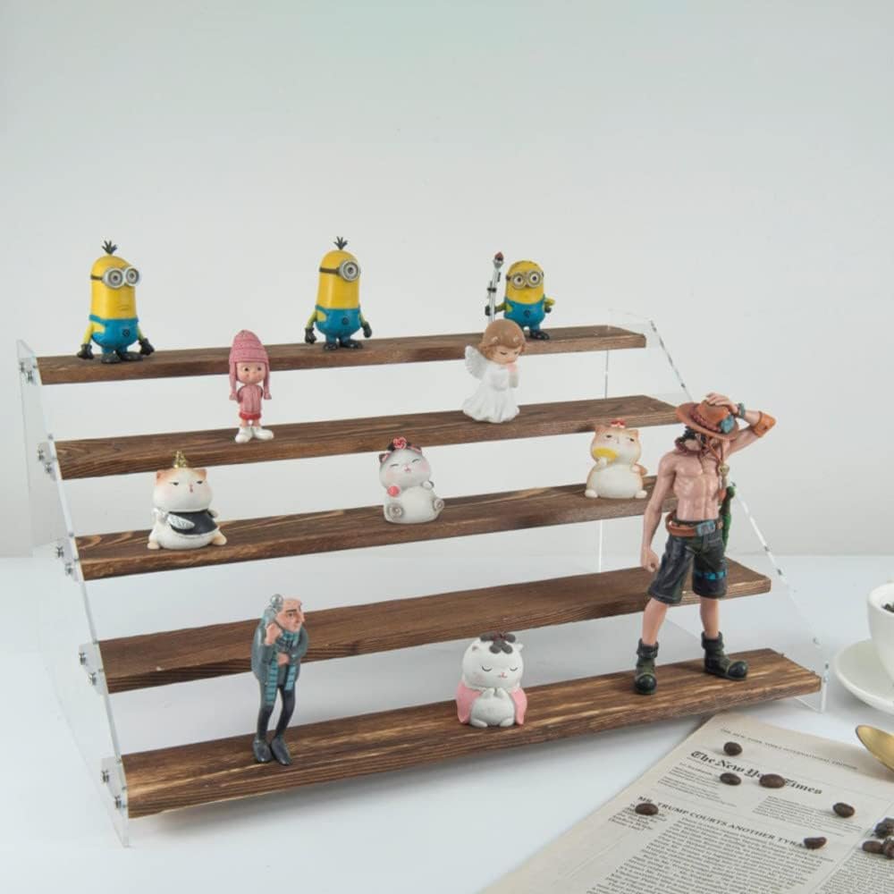 Display Shelf Stand, Clear Acrylic Riser Shelves Wood Acrylic Storage for Figure Collection Cupcake Desserts Holder Cosmetics Perfume Jewelry Organizer Rack - Image 2