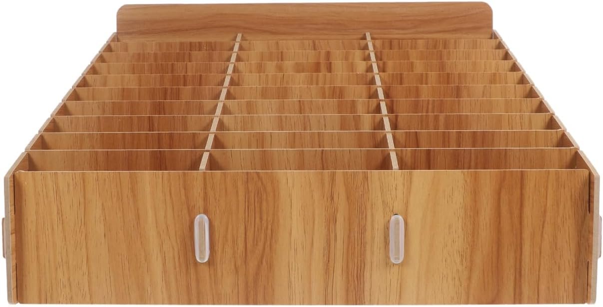 1 x Storage Box for Mobile Phones Wood with Compartments for Office and School Organiser for Phone and Accessories Rack for Mobile Display