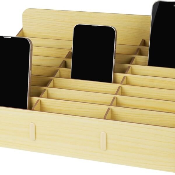 24 Grid Wooden Desktop Storage Box Mobile Phone Management Storage Box Creative Desktop Office Meeting Finishing Grid Multi Cell Phone Rack Display