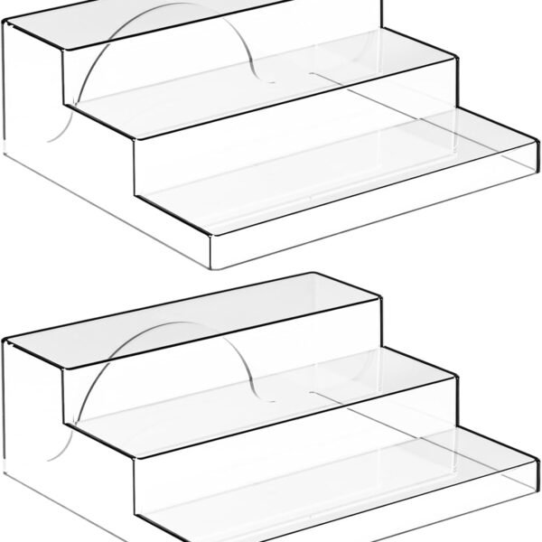 2 Pack Acrylic Display Stands,3 Tiered Perfume Organizer and Cologne Shelf,Versatile Booth,Counter,Table Display for Cupcake,,Collectibles,Figure,Can,Kitchen Spice Organizer for Cabinet,Clear