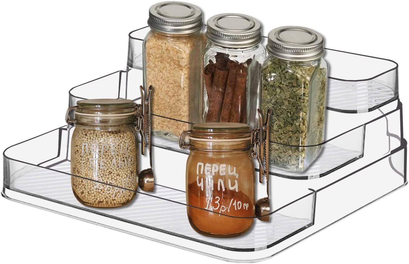 2pcs Acrylic Rack, No Assembly Clear 3 Tier Condiment Bottle Shelf Vanity Organizer for Cabinet Kitchen Bathroom - Image 2