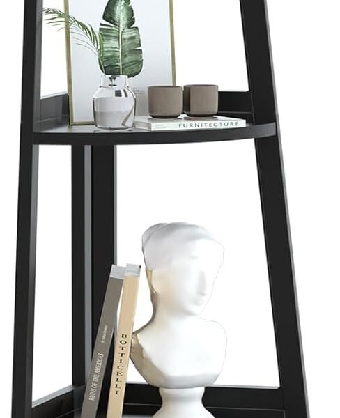 4 Tier Corner Shelf,Bamboo Corner Ladder Shelf,47" Tall Corner Ladder Bookshelf, Corner Shelving Unit for Bathroom, Bedroom, Living Room, Small Space Decor,Black