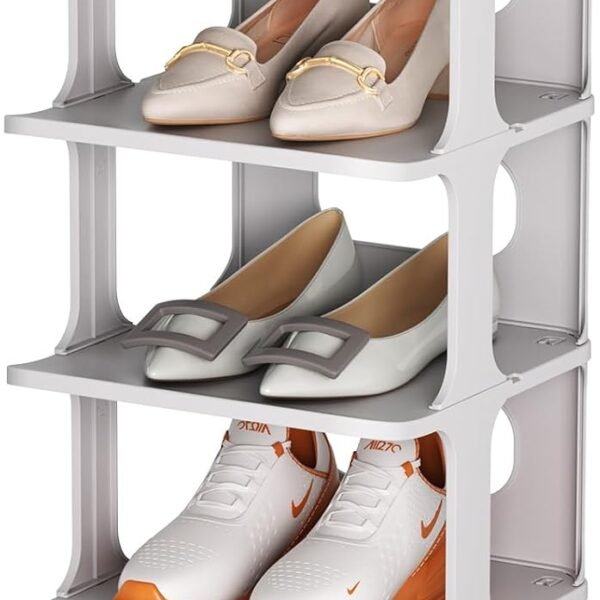 Shoe Rack for Closet - Stackable Shoe Organizer for Closet, Space-Saving Narrow Shoe Rack for Front Door Entrance, Grey