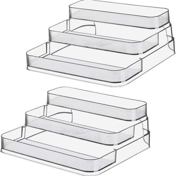 2pcs Acrylic Rack, No Assembly Clear 3 Tier Condiment Bottle Shelf Vanity Organizer for Cabinet Kitchen Bathroom
