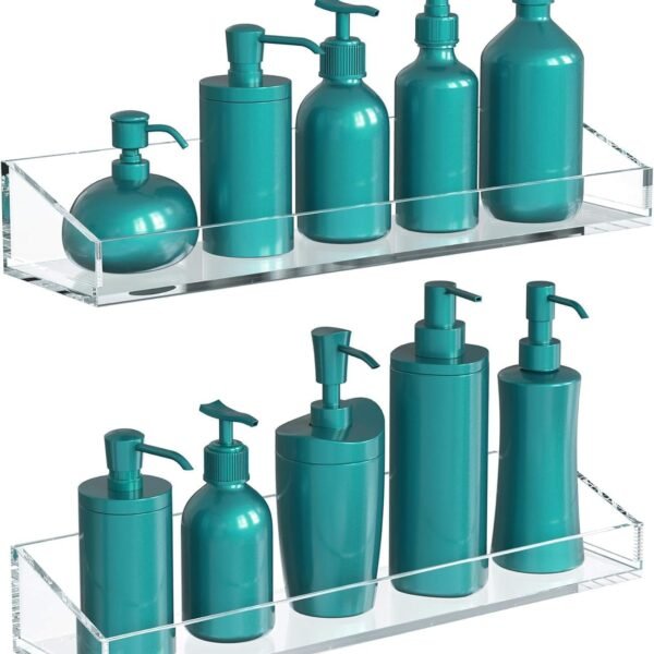 Acrylic Bathroom Shelves, Acrylic Shelf Transparent Wall Mounted, No Drilling Extra Thick Acrylic Shower Shelf, Clear Storage Display Shelving, 2 Pack