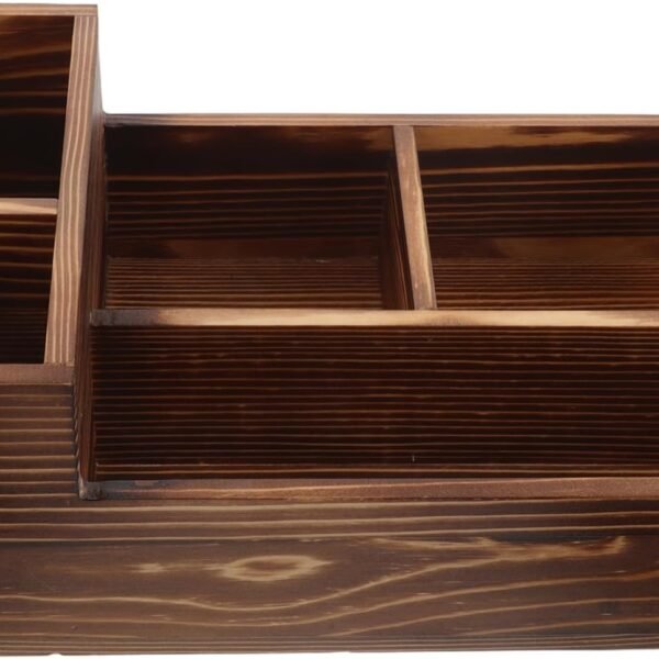 Wooden Storage Box Rustic Brown Wood Stationery Supplies Organizers Multi-compartment Desktop Organizer Containers Bins For Home Office