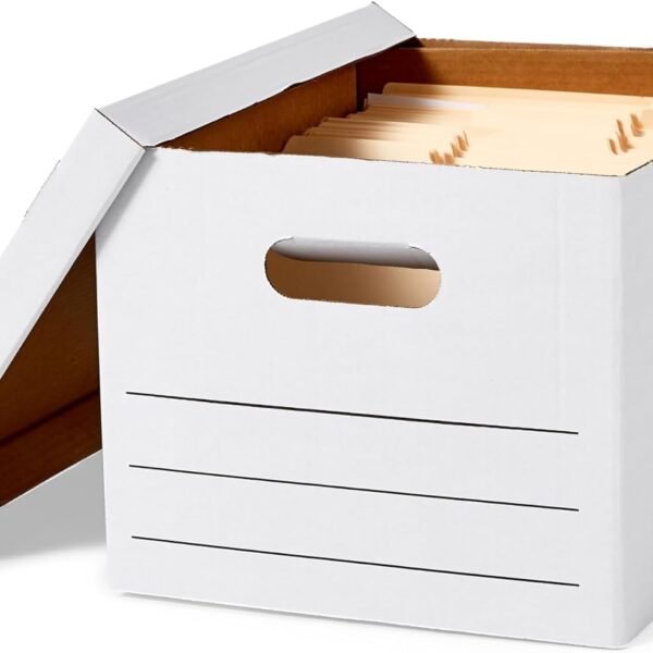 Storage and Filing Boxes With Lid and Handles, / Size, Basic Duty, Pack of 20, White, 16.2" L x 12.5" W x 10.5" H