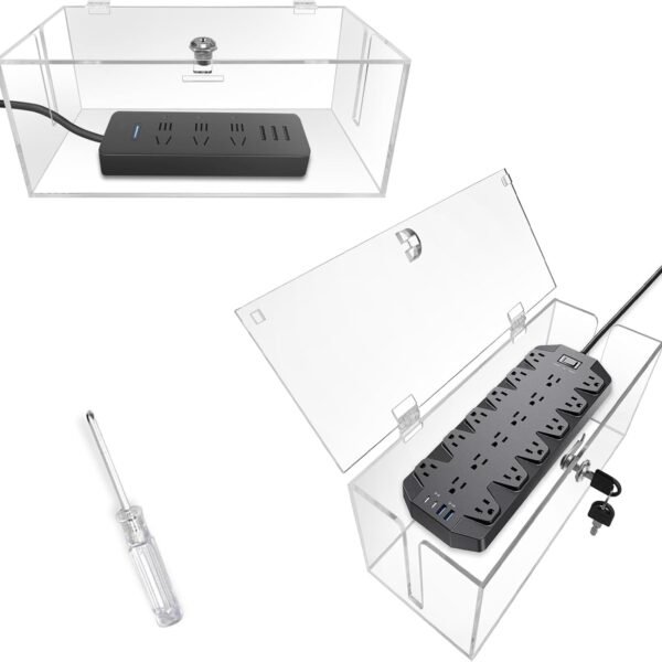 2PC Acrylic Plug Organizer Upgrade,Cable Management Box with Lock,Cable Organizer Box for Surge Protector Power Strip,TV Computer,Cable Wires of Home,Office,Child and Pet Proof
