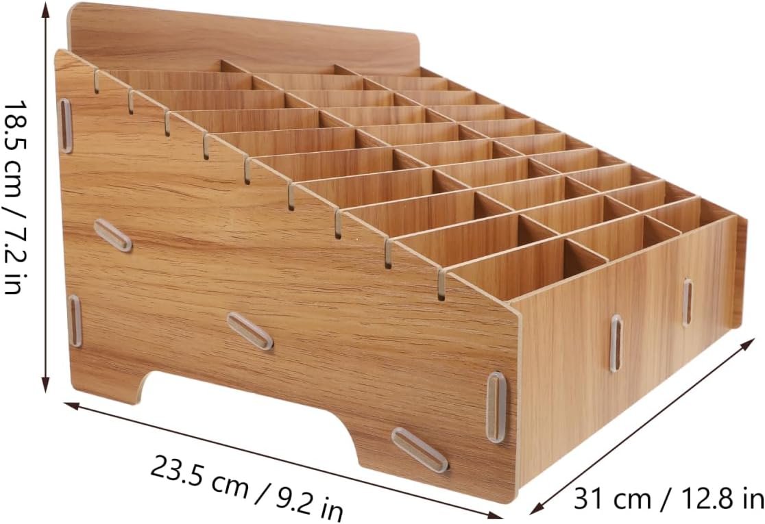 1 x Storage Box for Mobile Phones Wood with Compartments for Office and School Organiser for Phone and Accessories Rack for Mobile Display - Image 2