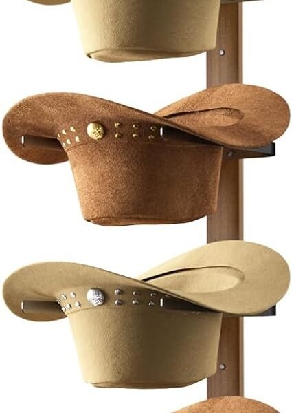 Cowboy Hat Rack,6 Pieces Cowboy Hat Holder with Wooden Board, Metal, Wall Storage Organizer for Hat Collection Western Room Décor