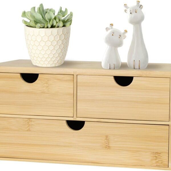 Bamboo Desk Organizer, 3 Drawer Desktop Organizer, Tabletop Storage Organization Box for Bills, Countertop, Home Office Supplies