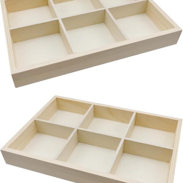 6 Grids Wooden Jewelry Tray 2.8 Inch Compartment Showcase Display Case Handicraft Storage Box Art Tool Box Drawer Organizer 2Pcs