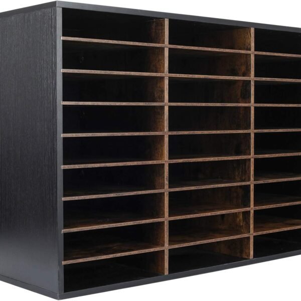 Wood Adjustable Literature Organizer Desktop File Sorter Mail Center Paper Storage Cabinet Home & Office Mailbox School Classroom Keepers, 27 Slots Compartments, Black/Archaize