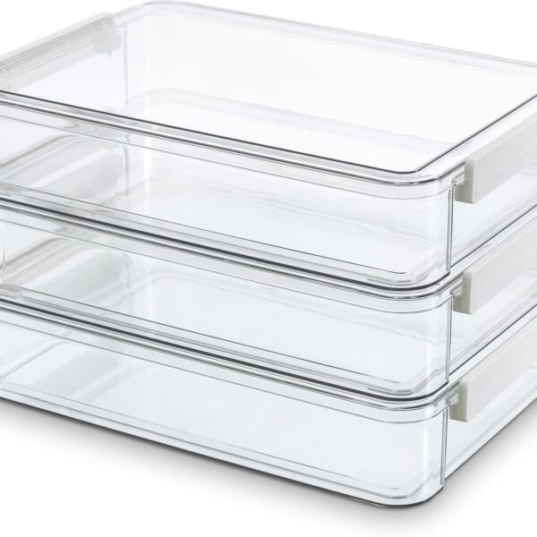 3 PCS 9 x 13 Plastic Storage Bins with Lids and Latches, Portable Art Supply Storage Organizer, Paper Storage Box for Organizing A4 Paper, s, Documents, Art Supplies, and Crafts