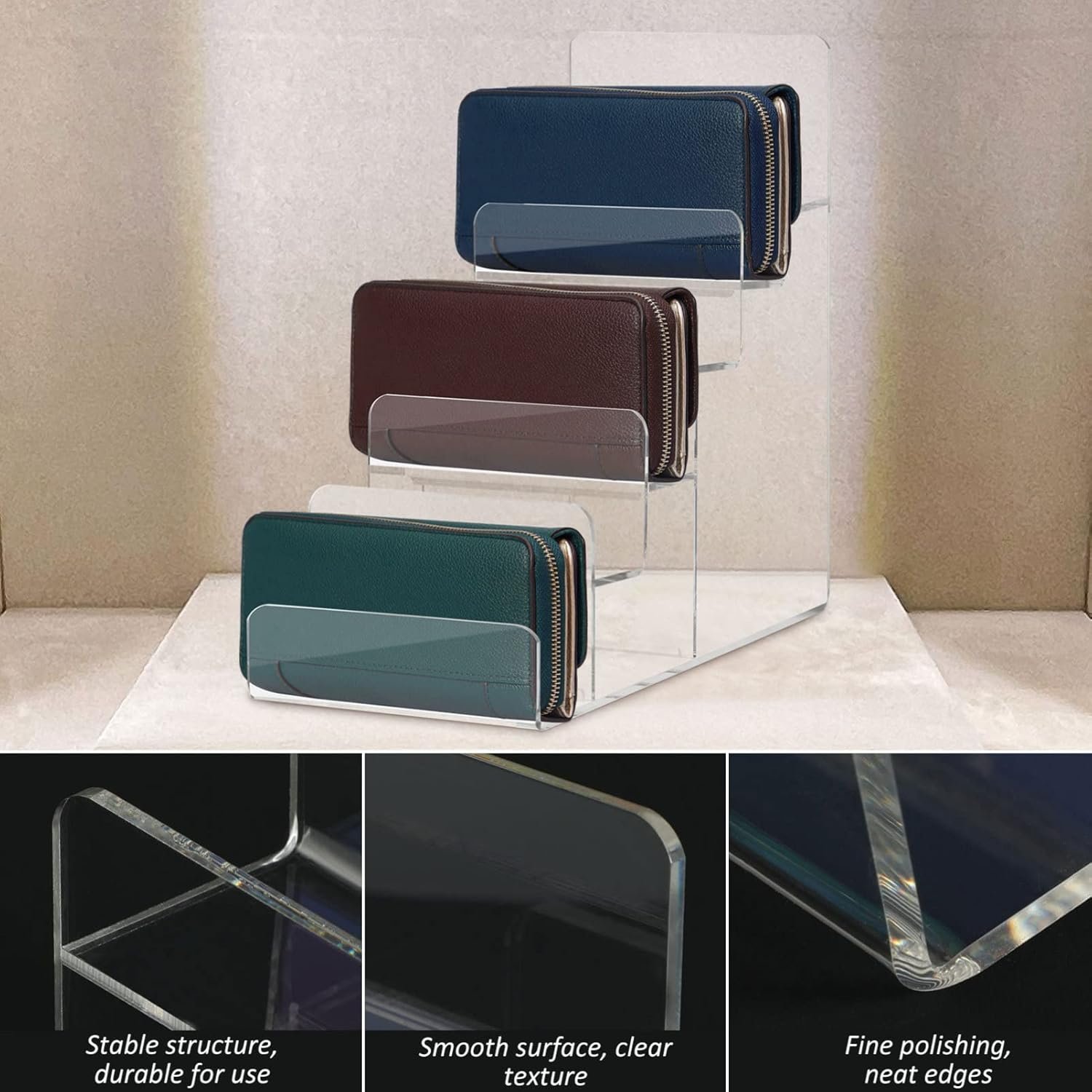 6 Layer Acrylic Purse Stand Wallet Holder Jewelry Glasses Display Rack Acrylic Storage Organizer Purse Display Shelf for Cosmetic Jewelry Glasses Wallet Figure Handbag - Image 2