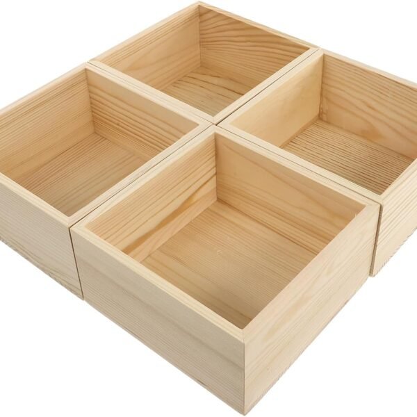 Ring 4 Pieces Boxes Small Wooden Box Without Lid Jewellery Organiser Clear Jewellery Organiser Compartment Square Organiser Small Wooden Boxes for Crafts Storage Shelf Wedding Woods