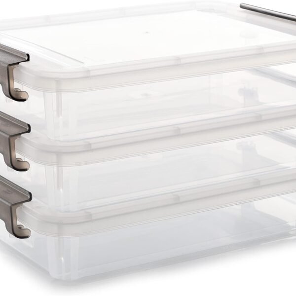 3 PCS Plastic Storage Bins with Latching Lids Portable Project Case Clear File Box Stackable Storage Containers for Organizing A4 Paper, Photo, Document, Scrapbook