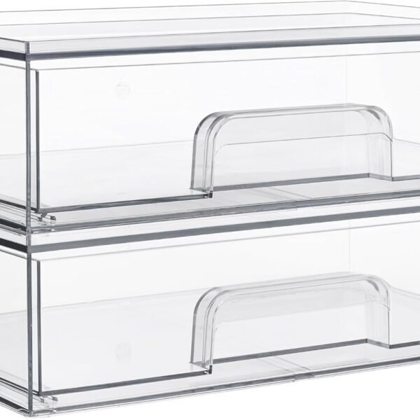 12.1''W Clear Stackable Storage Drawers,2 Pack Acrylic Plastic Organizers Bins for Makeup Palettes, Cosmetics, and Beauty Supplies,Ideal for Vanity, Bathroom,Cabinet,Desk Organization
