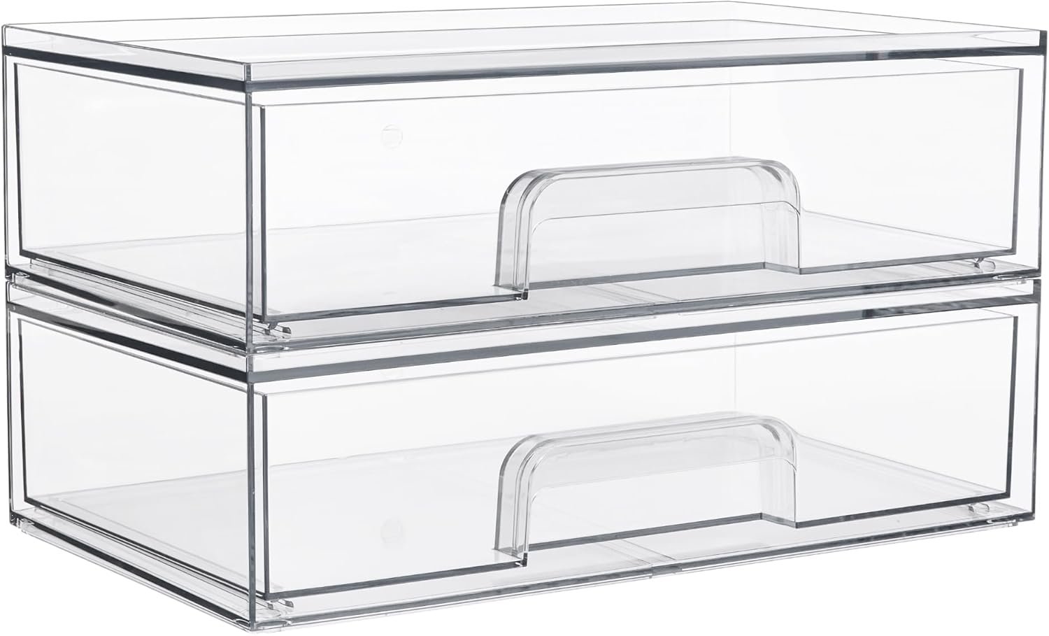 12.1''W Clear Stackable Storage Drawers,2 Pack Acrylic Plastic Organizers Bins for Makeup Palettes, Cosmetics, and Beauty Supplies,Ideal for Vanity, Bathroom,Cabinet,Desk Organization