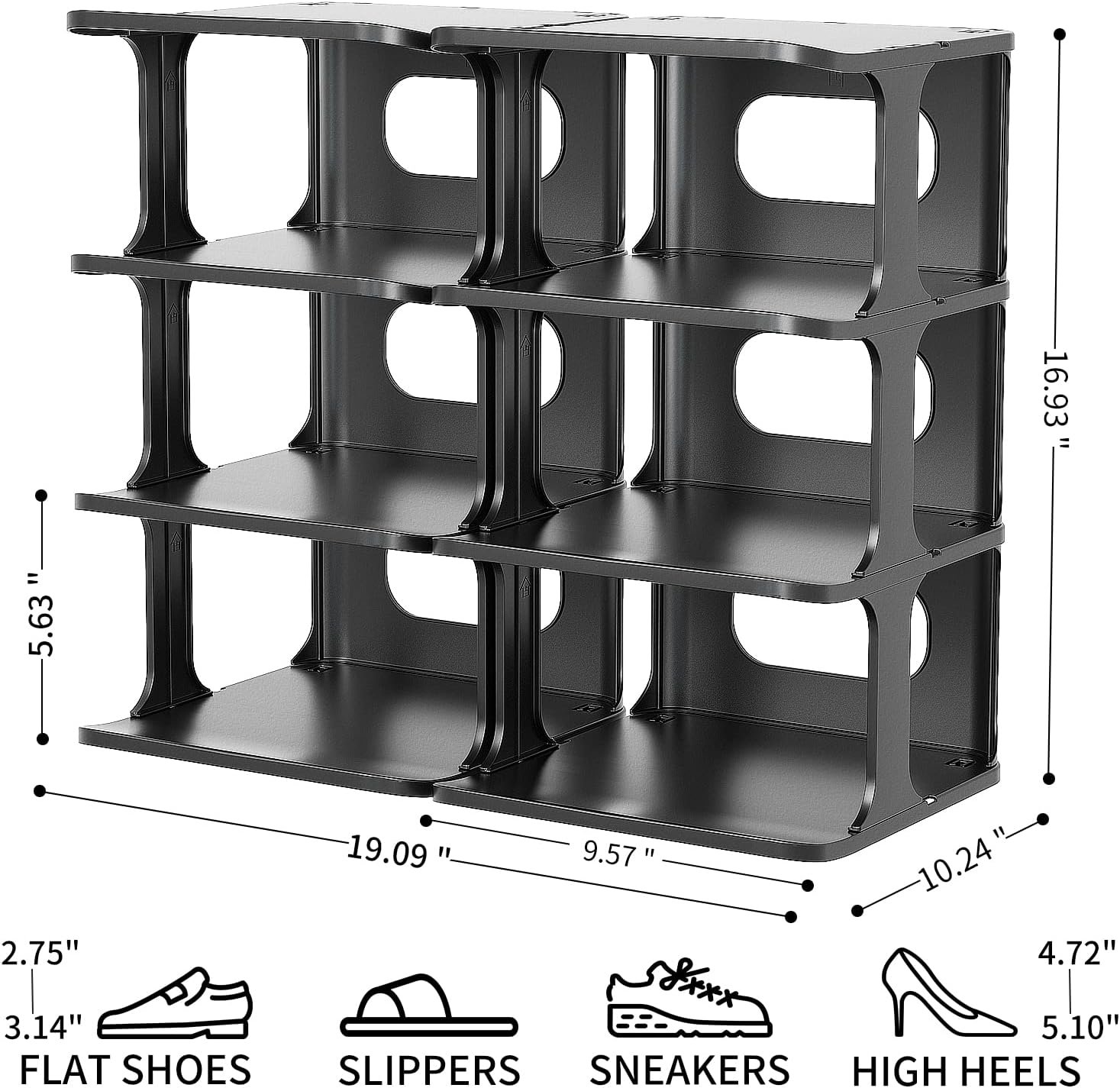 Vertical Narrow Tall Shoe Rack for Front Door Entrance, 7-Tier Sturdy Stackable Shoe Rack Organizer for Closet Entryway, Corner Shoe Storage Shelf Shoe Cubby - Image 2