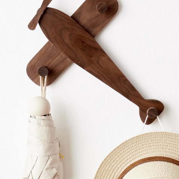 Kids Coat Rack Wall Mount, Airplane-Shaped Wooden Wall Coat Hooks for Kids, Cute Walnut Coat Hanger Heavy Duty for Bathrooms, Door, Entryway, Kids Room, or Nursery