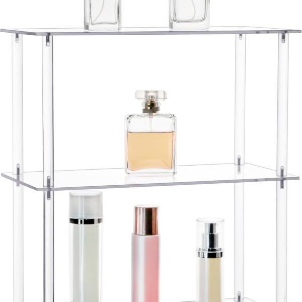 Rectangular 3 Tier Clear Acrylic Tabletop Display Stand，Bathroom Vanity Cosmetic Makeup Organization Shelves, Home Decor Display Stand (3 Tier, Rectangular)